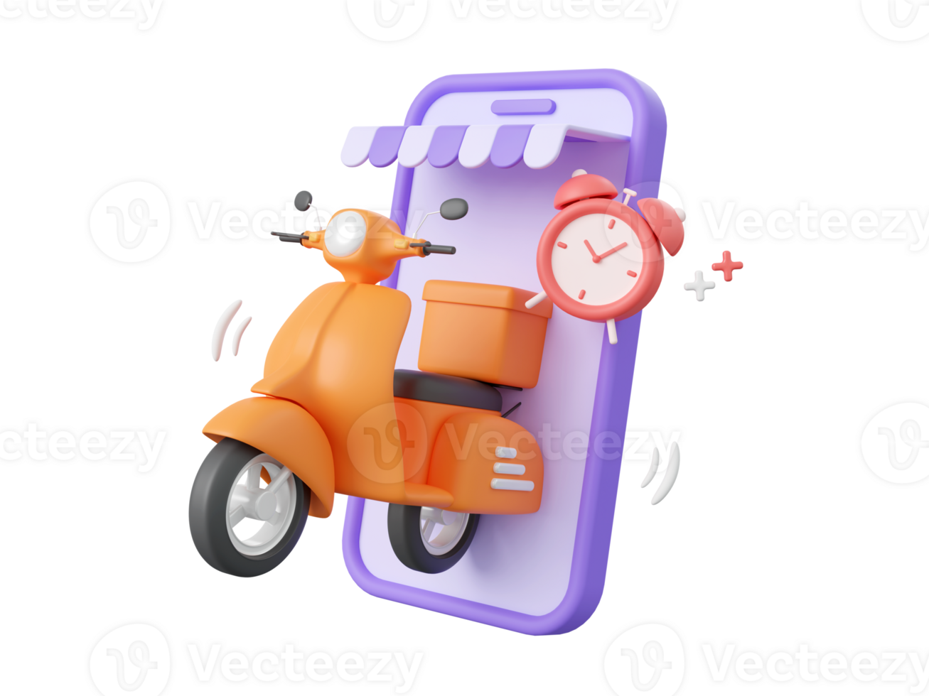 3d cartoon design illustration of Shopping online and On-time delivery by scooter. png