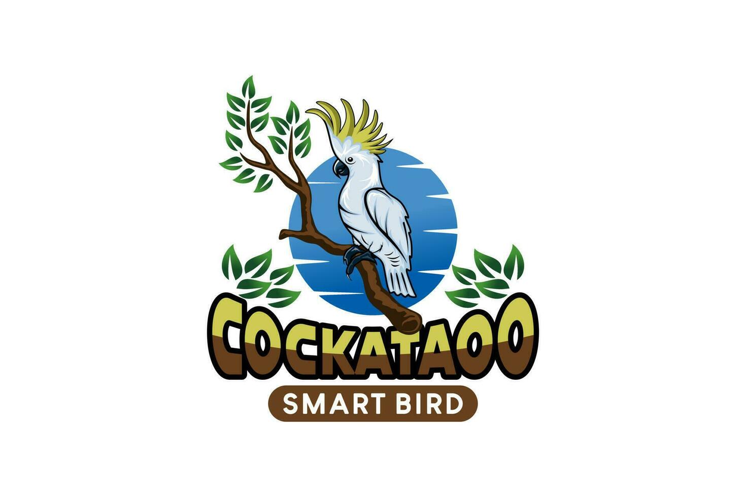 Cockatoo logo design, vector illustration of a cockatoo bird logo standing on a tree branch