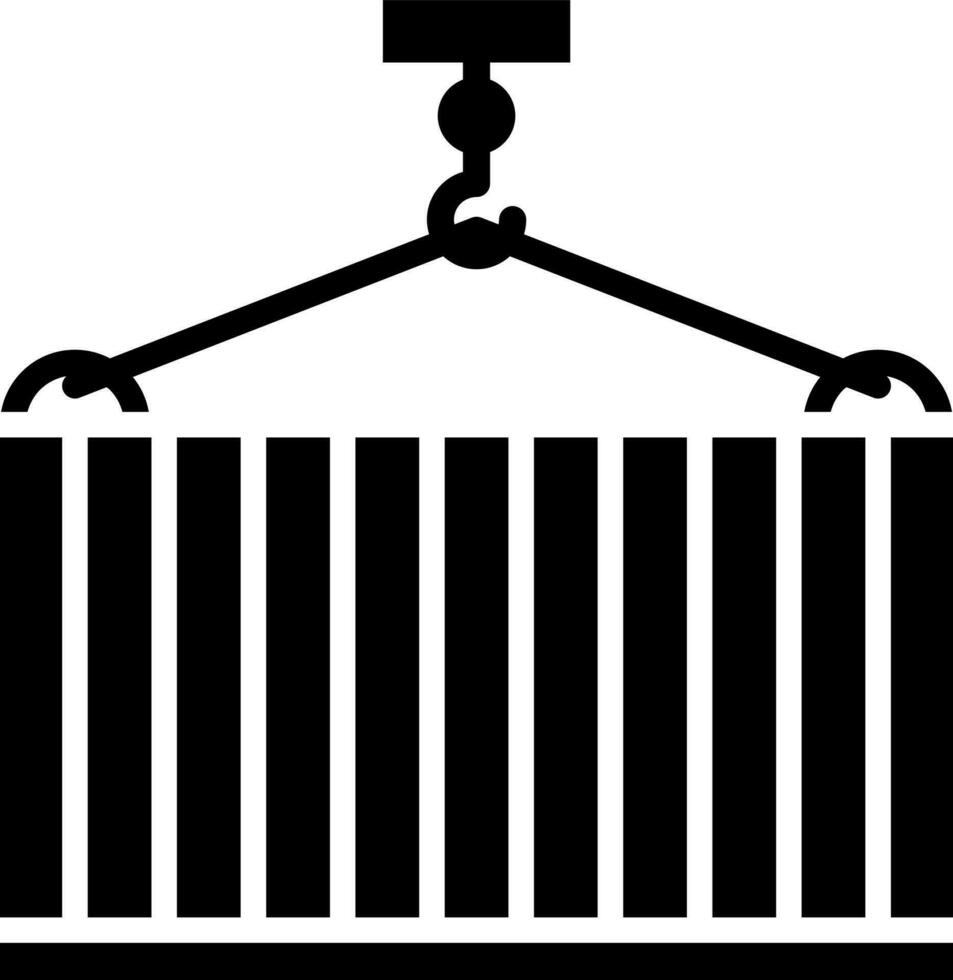 Crane lifting container glyph icon. vector