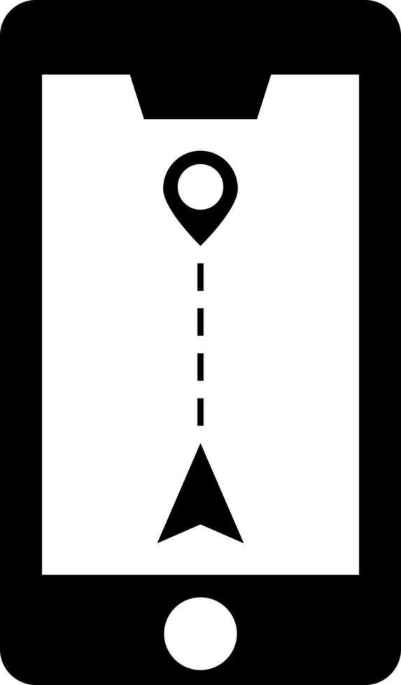 ubicación rastreo aplicación en teléfono inteligente negro y blanco icono o símbolo. vector