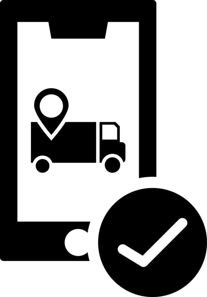 Delivery is done on location point. Black and White icon. vector