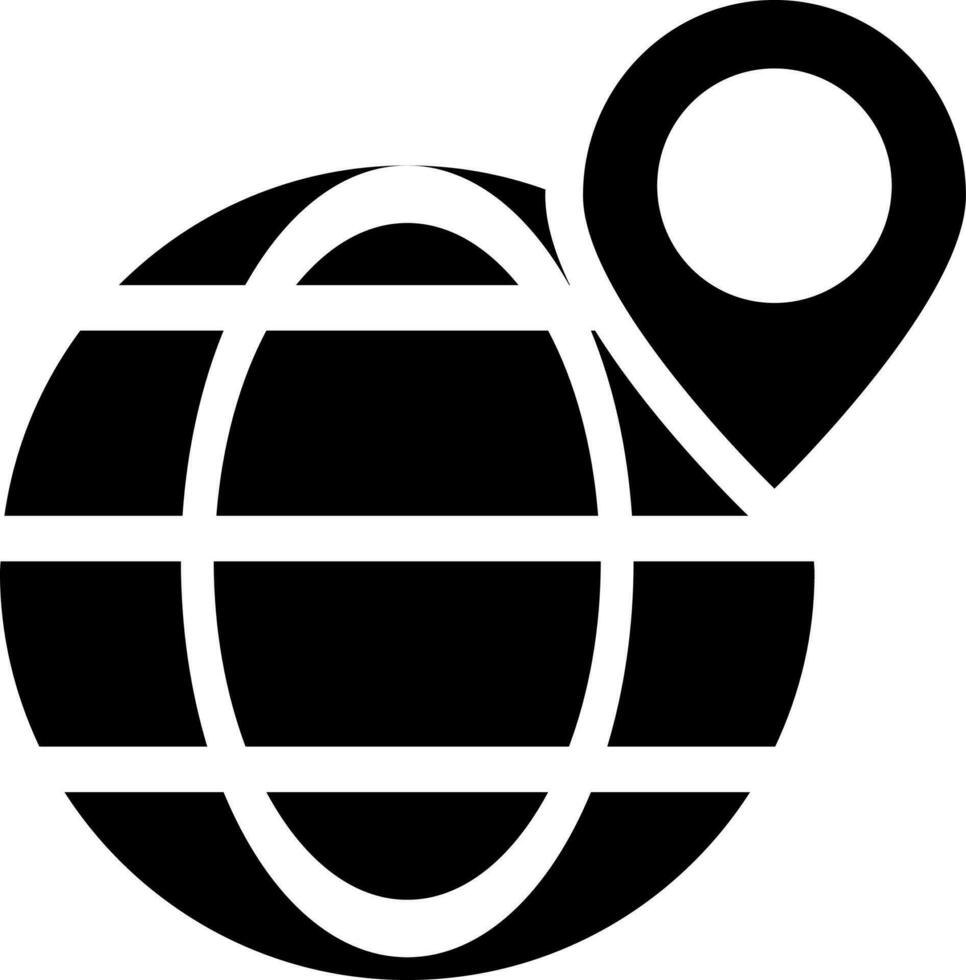 globo ubicación puntero o geolocalización icono en negro y blanco color. vector