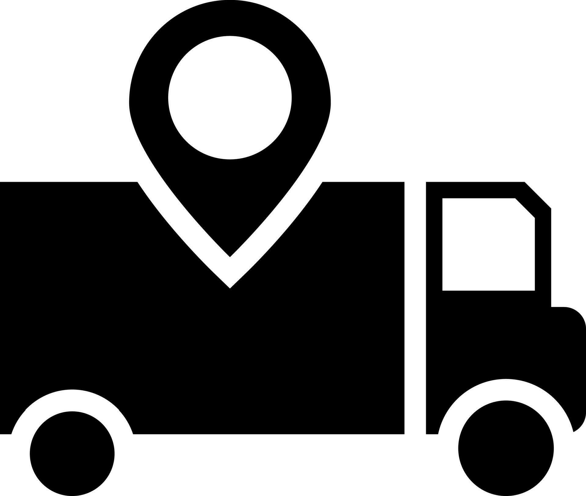 Delivery truck tracking or lorry location icon. Black and White