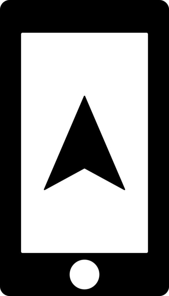 Location arrow in smart phone glyph icon. vector