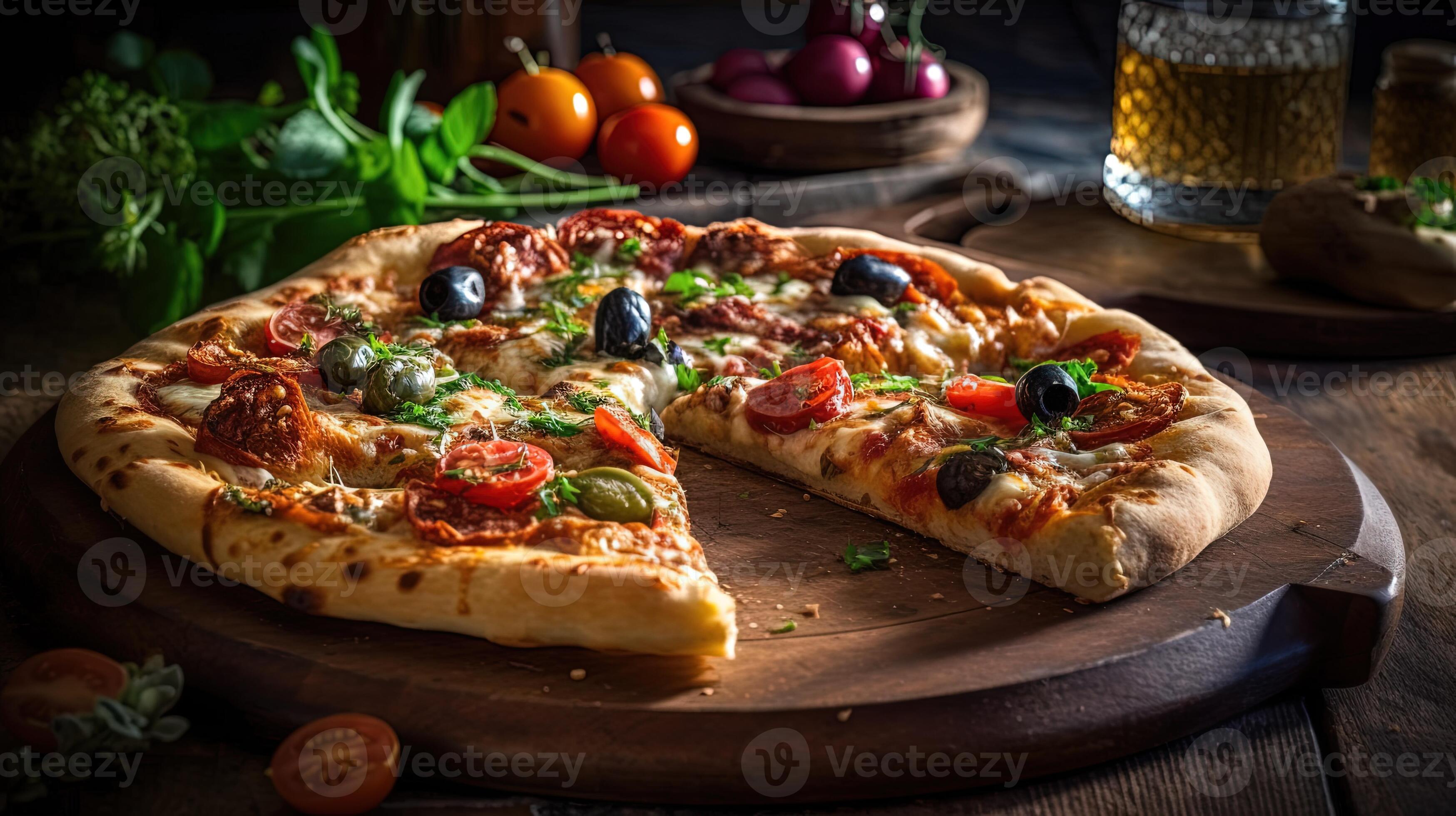 Mediterranean Style Pizza Toppings on Wooden Cutting Board for Food