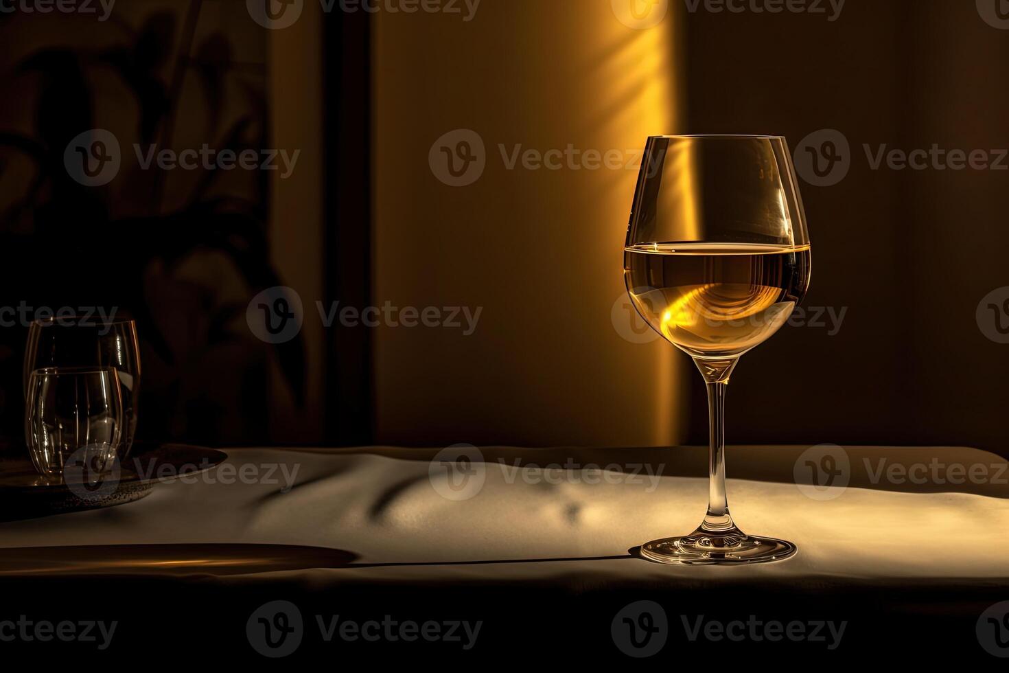 Capturing a Wine Glass on Dining Table, Created By Technology. photo