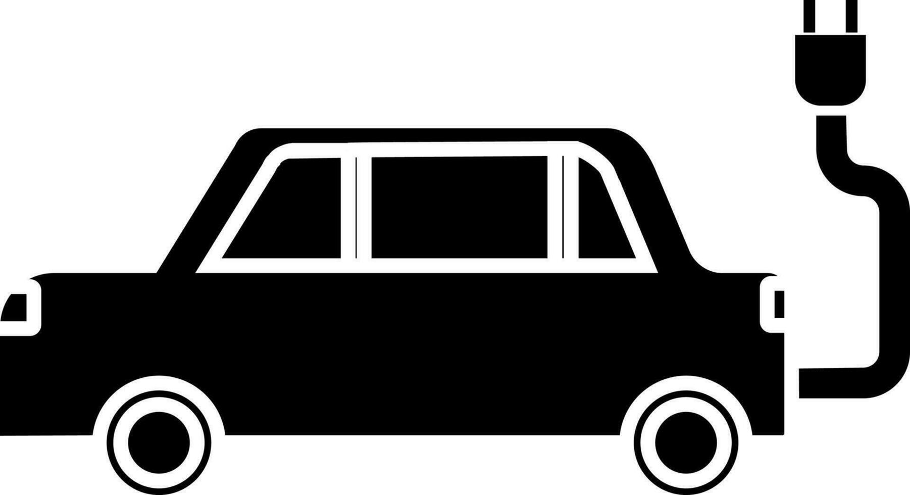 Black and White car with plug in flat style. vector