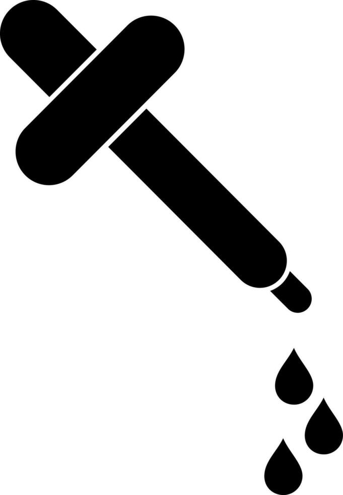 Icon of drop with tube in Black and White. vector