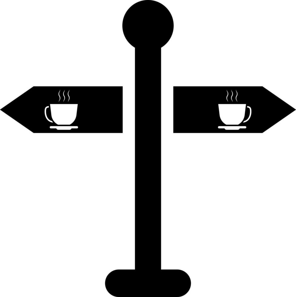 Cup and plate on black direction board. vector