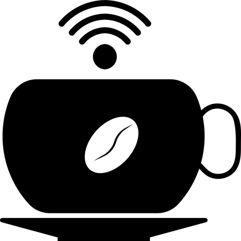 Coffee cup and plate with wifi sign. vector