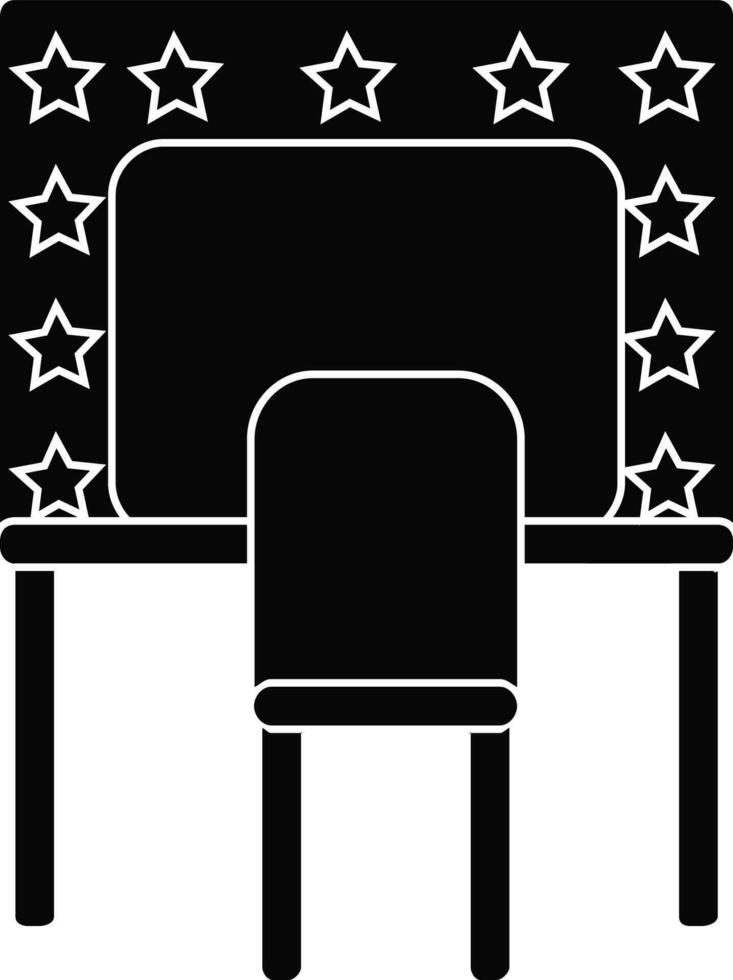 Star decorated cinema video screen with chair in black and white color. vector