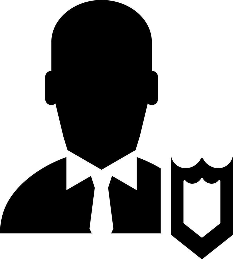 Business employer with shield icon in Black and White color. vector