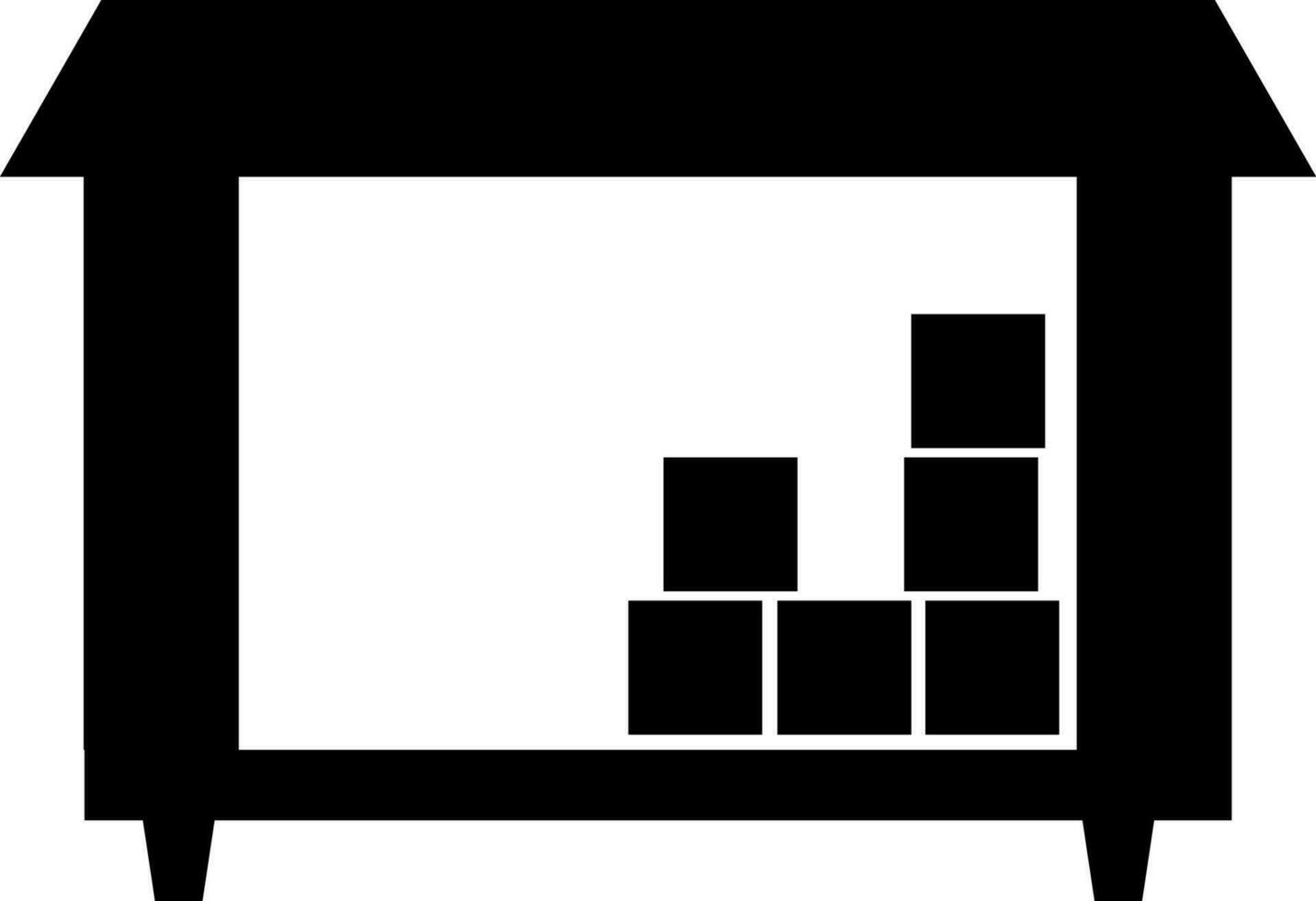 Black warehouse icon in flat style. vector
