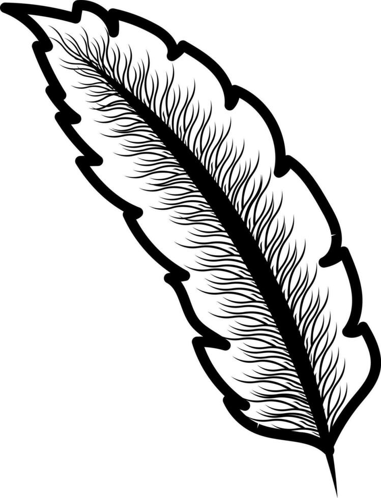 Black and white feather icon. vector