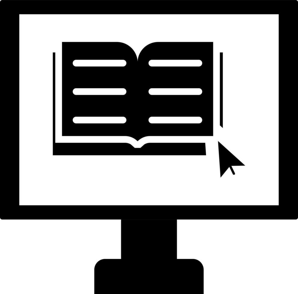 E-book application in laptop. Black and White icon or symbol. vector