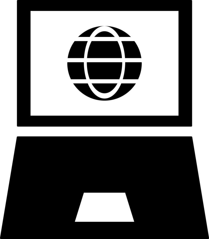 Laptop connected to internet. Glyph icon or symbol. vector