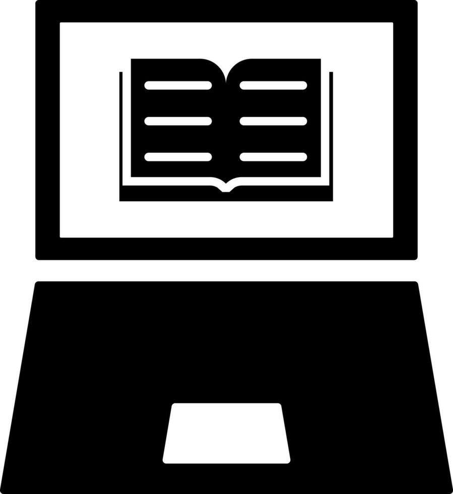 E-book application in laptop icon. Black and White sign or symbol. vector