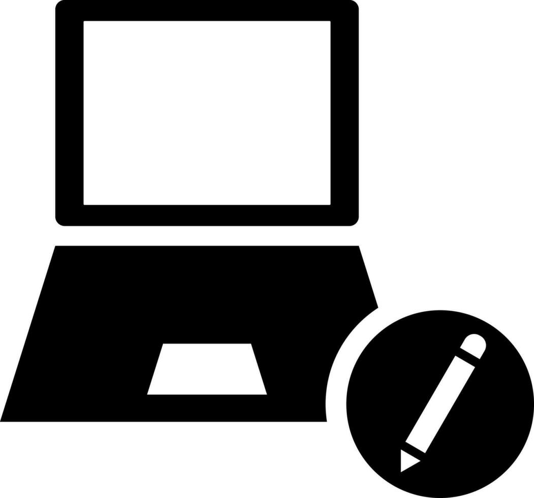 Edit blog by laptop glyph icon. vector