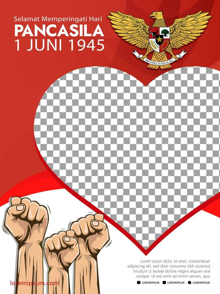 Pancasila Birth Day Vector Illustration. Happy Pancasila Day photo frame template.