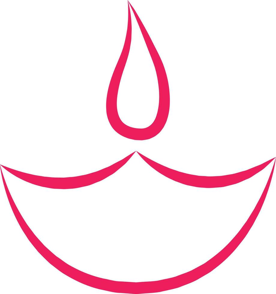 Line art illustration of diya oil lamp in pink color. vector