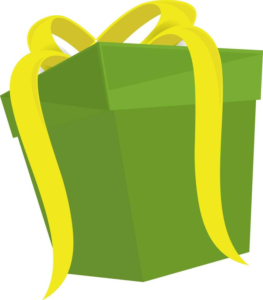 3D green color gift box with shiny yellow ribbon. vector