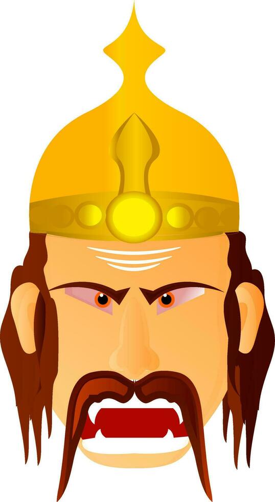 Scary face of Ravana wearing crown in angry pose. vector