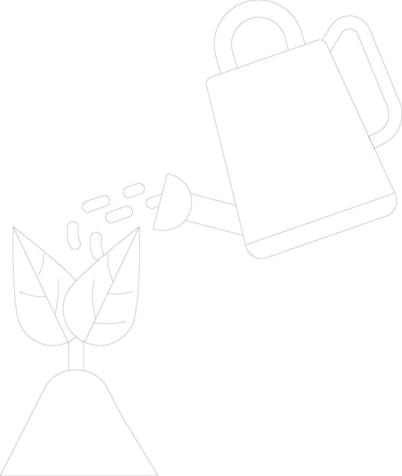 Watering can sprays water drops on plant. vector