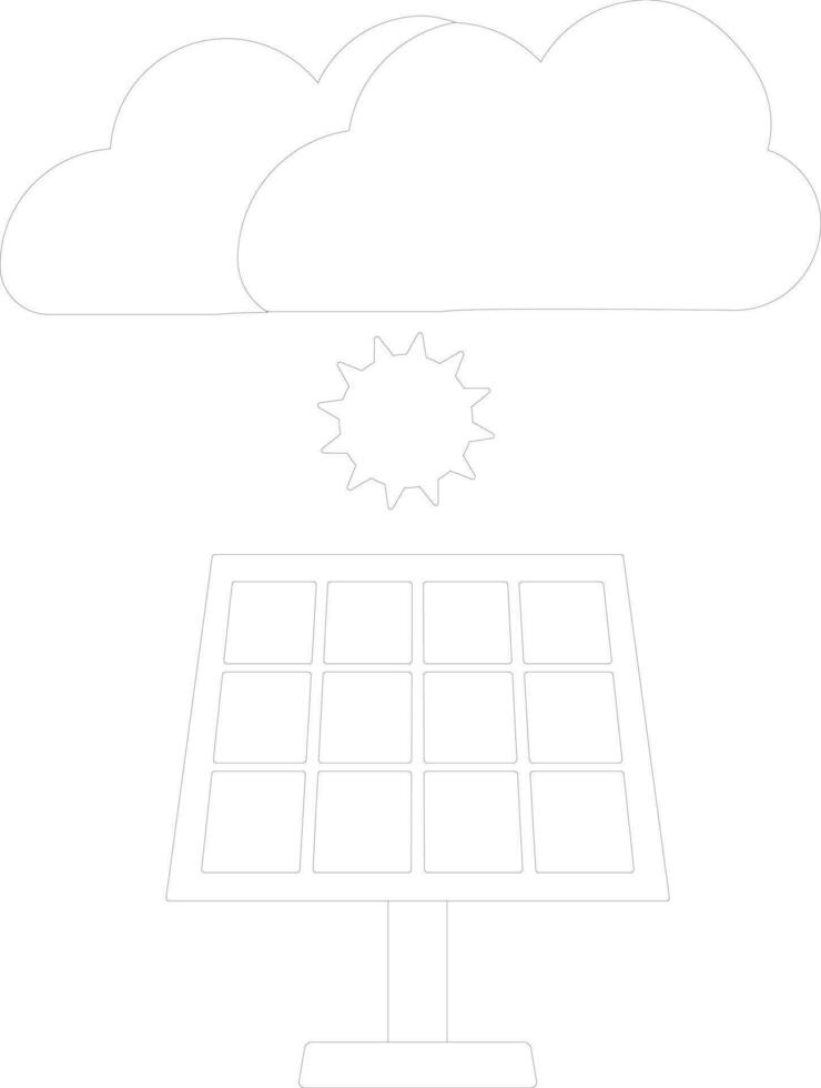 Black line art solar energy panel. vector