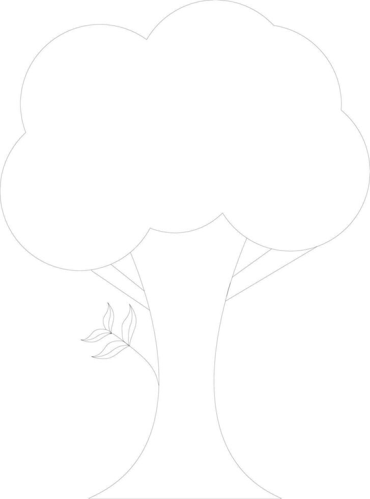 Black line art tree on white background. vector