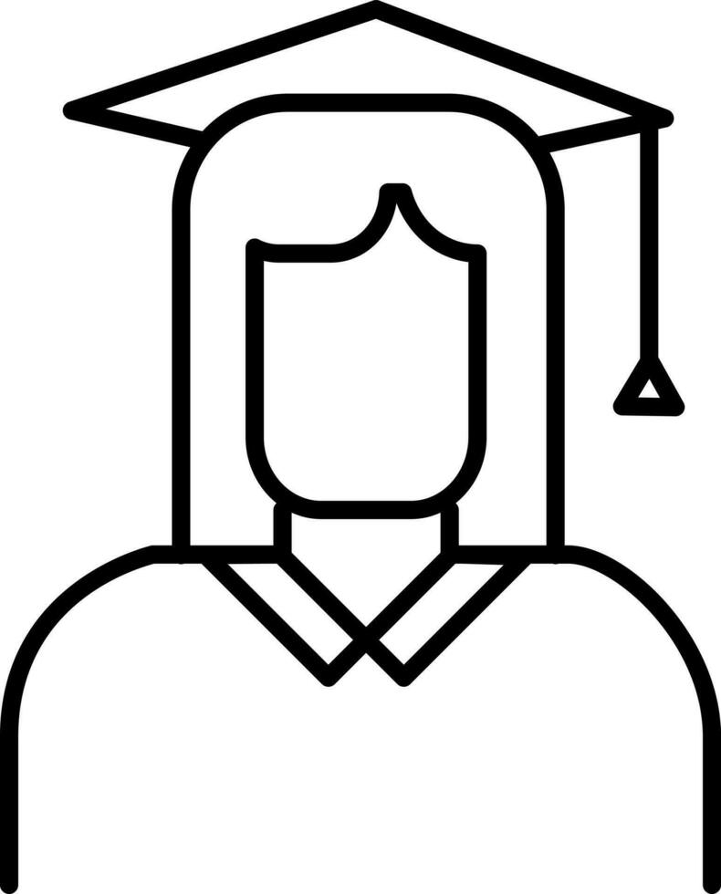 Graduate girl icon in thin line art. vector