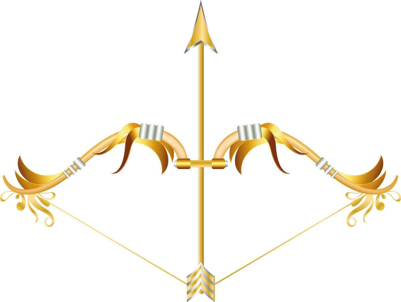 Beautiful golden bow and arrow. vector