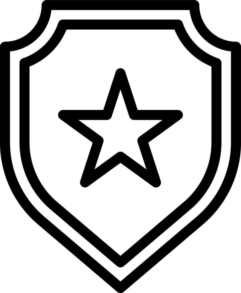 Shield star icon in black line art. vector