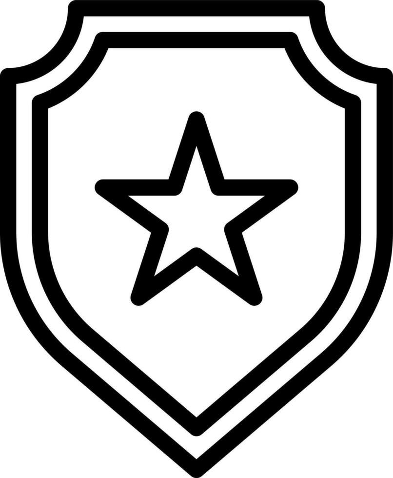 Shield star icon in black line art. vector