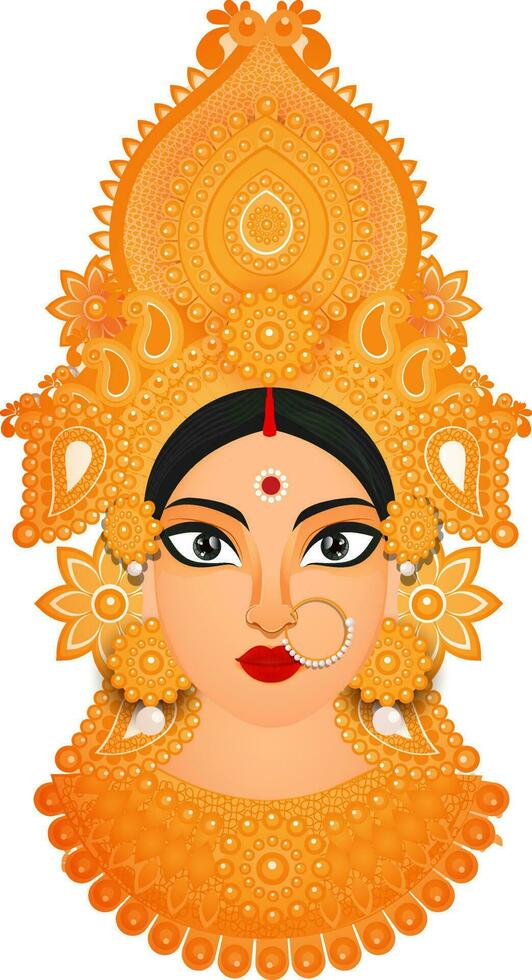 Hindu Mythological Goddess Lakshmi maa face on white background. vector