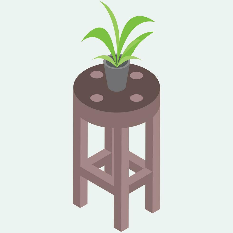 Plant on the stool isometric element. vector