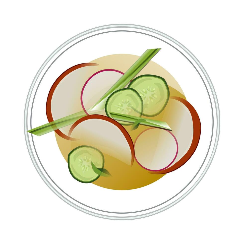 Top view of nabak kimchi, fruits and vegetables kimchi. vector