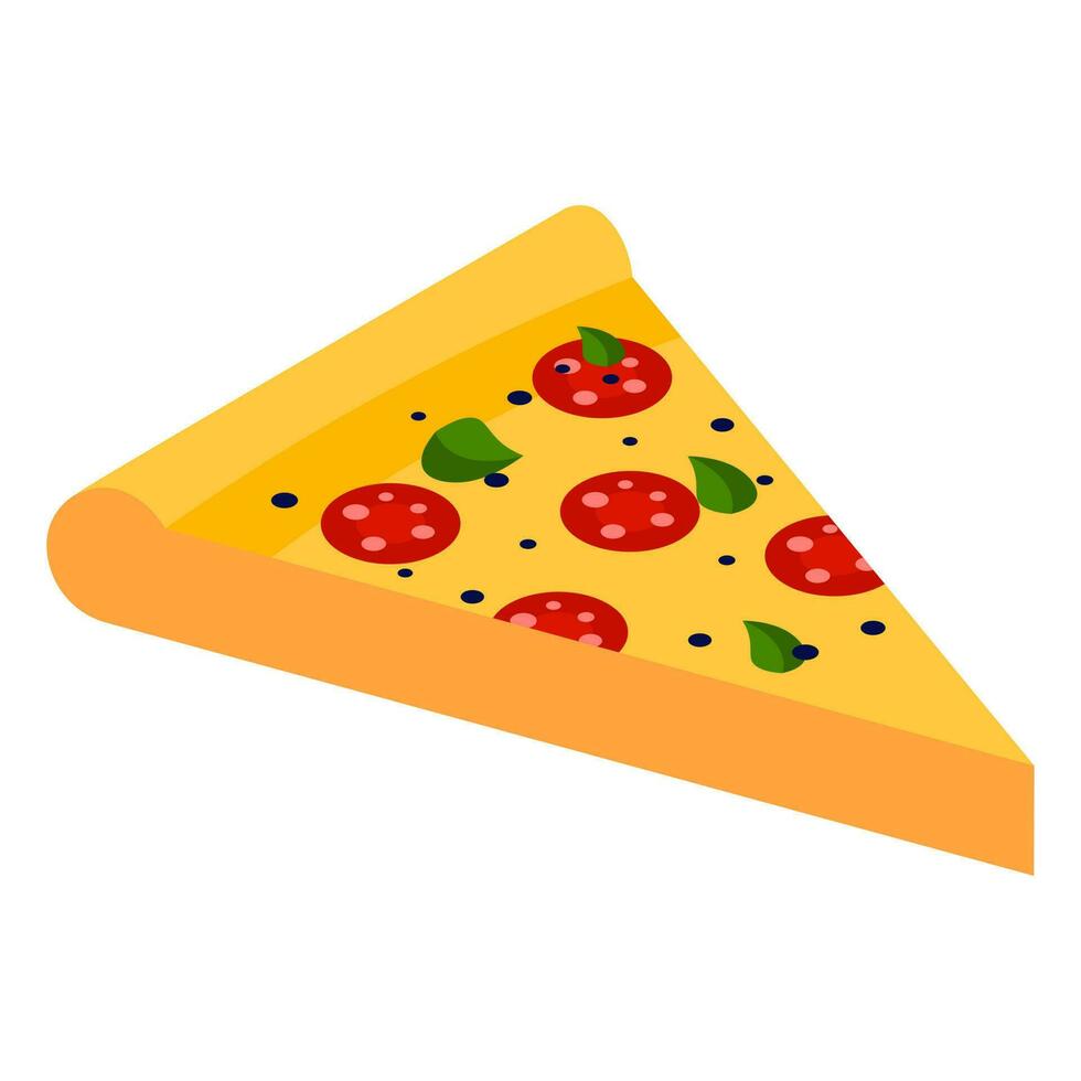 Isometric pizza slice on white background. vector
