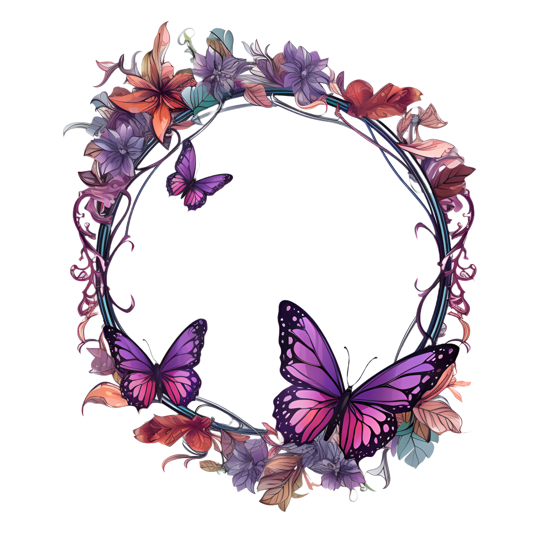floral papillon cercle Cadre frontière aquarelle clipart ai généré
