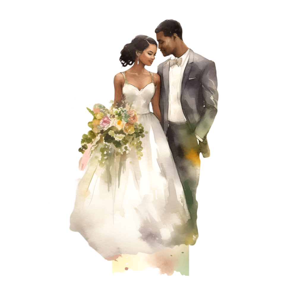 Boda día novia y novio acuarela clipart ai generado png