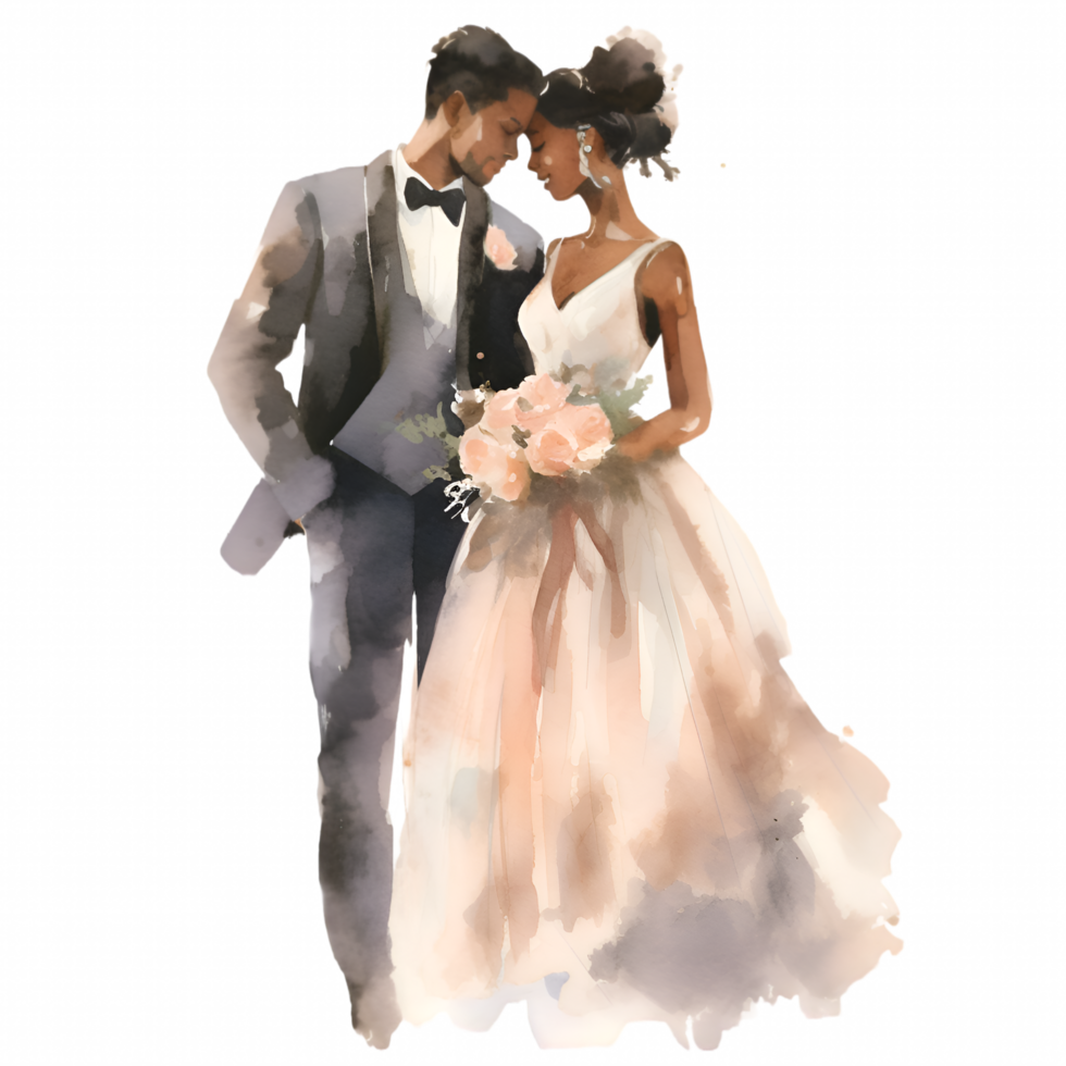 Casamento dia noiva e noivo aguarela clipart ai gerado png