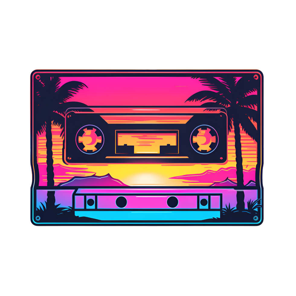 casete cinta retrowave Años 80 clipart ai generado png