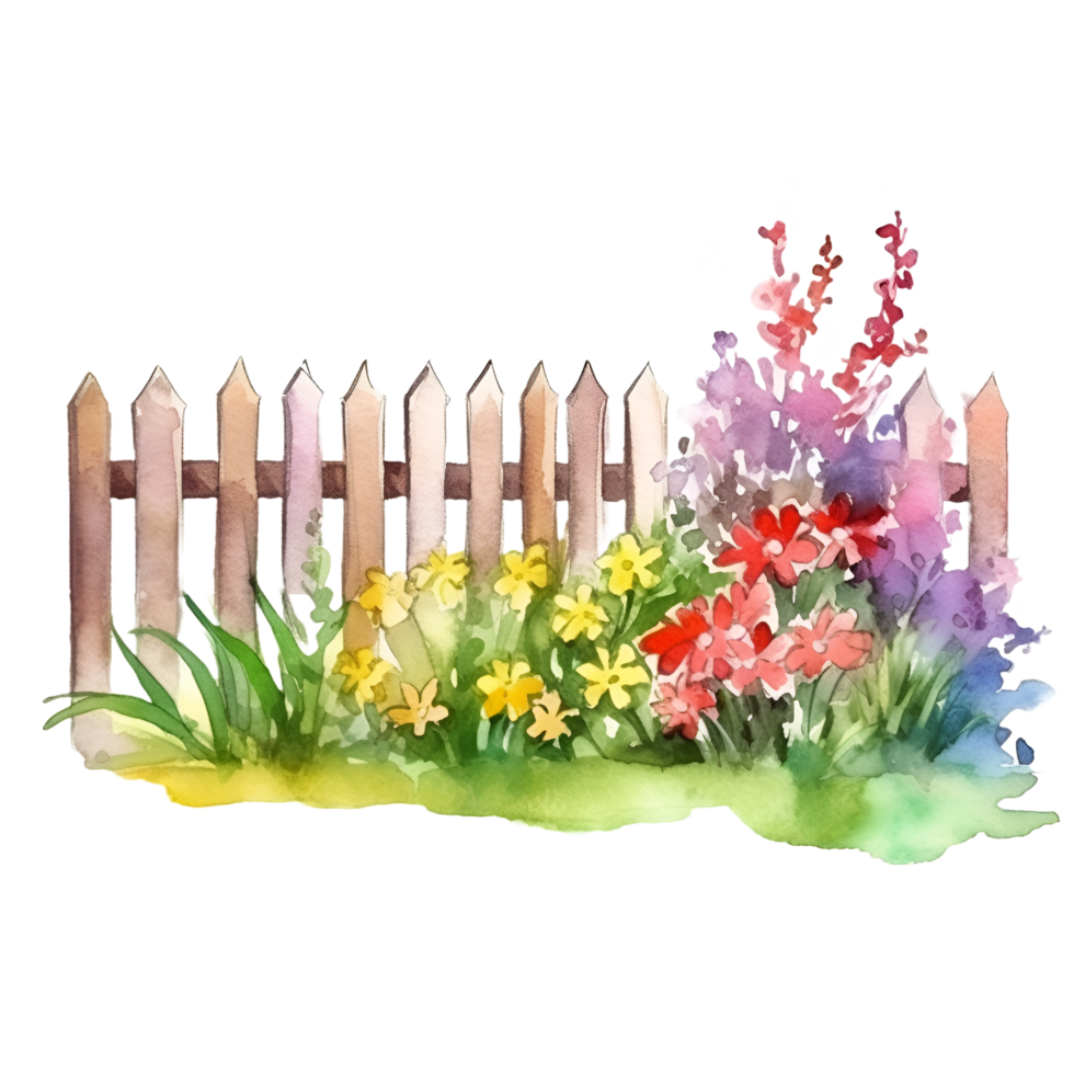 Fence Wildflower Watercolor Clipart png