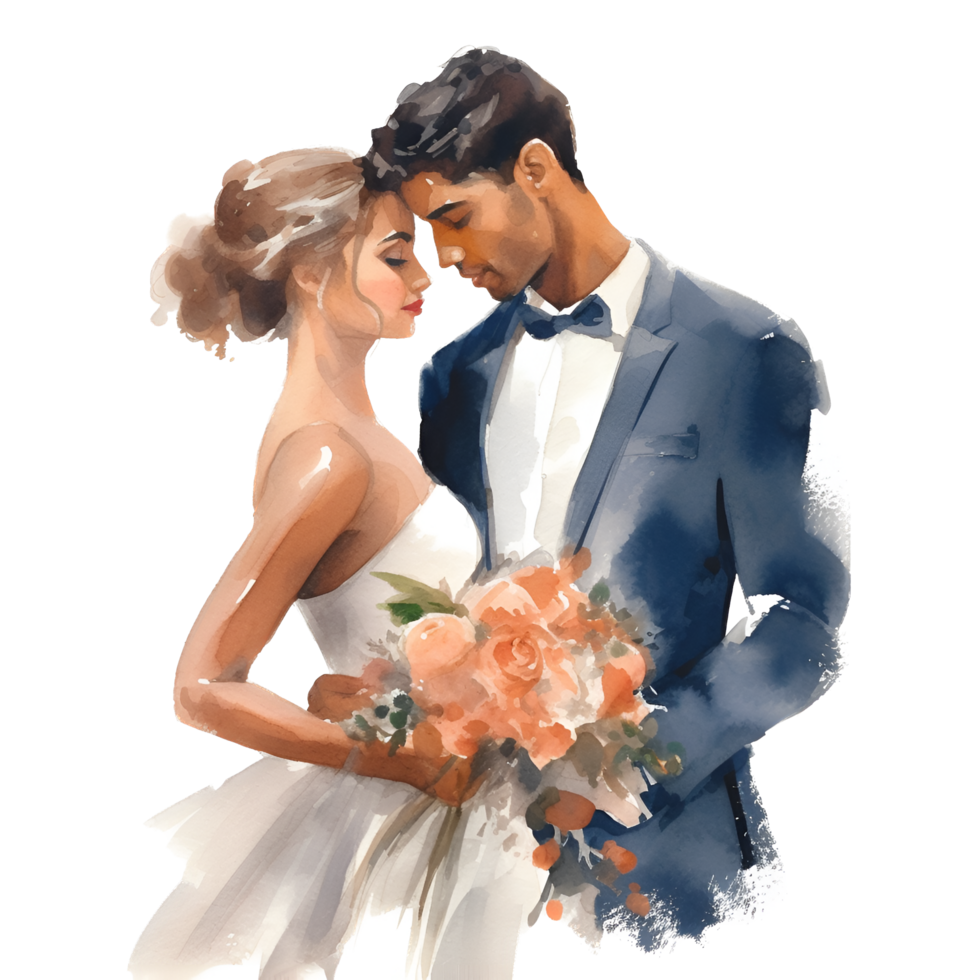 Casamento dia noiva e noivo aguarela clipart ai gerado png