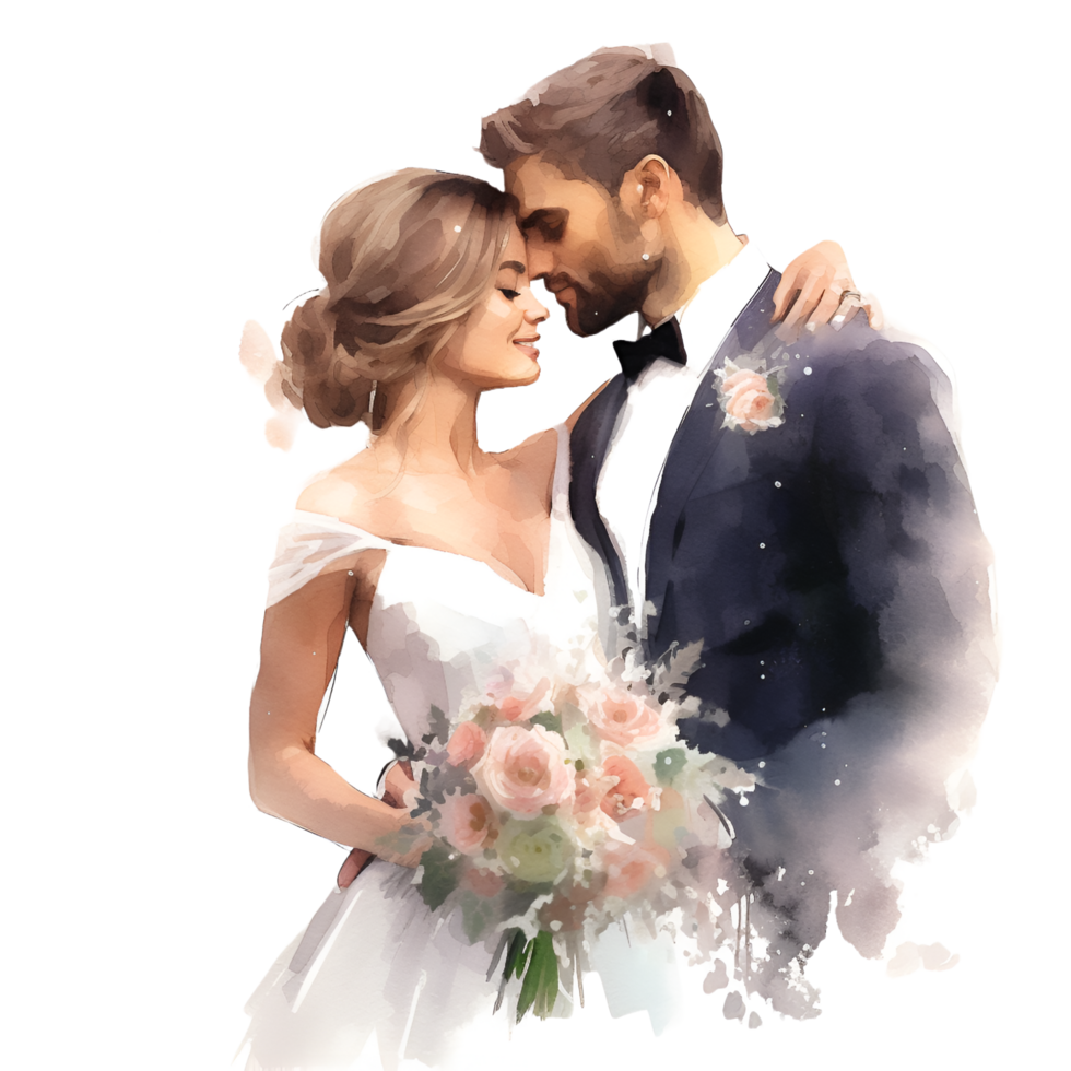 Wedding Day Bride and Groom Watercolor Clipart png