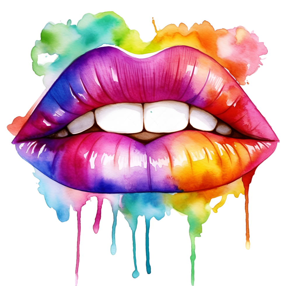 Regenbogen Lippen Aquarell Clip Art ai generiert png