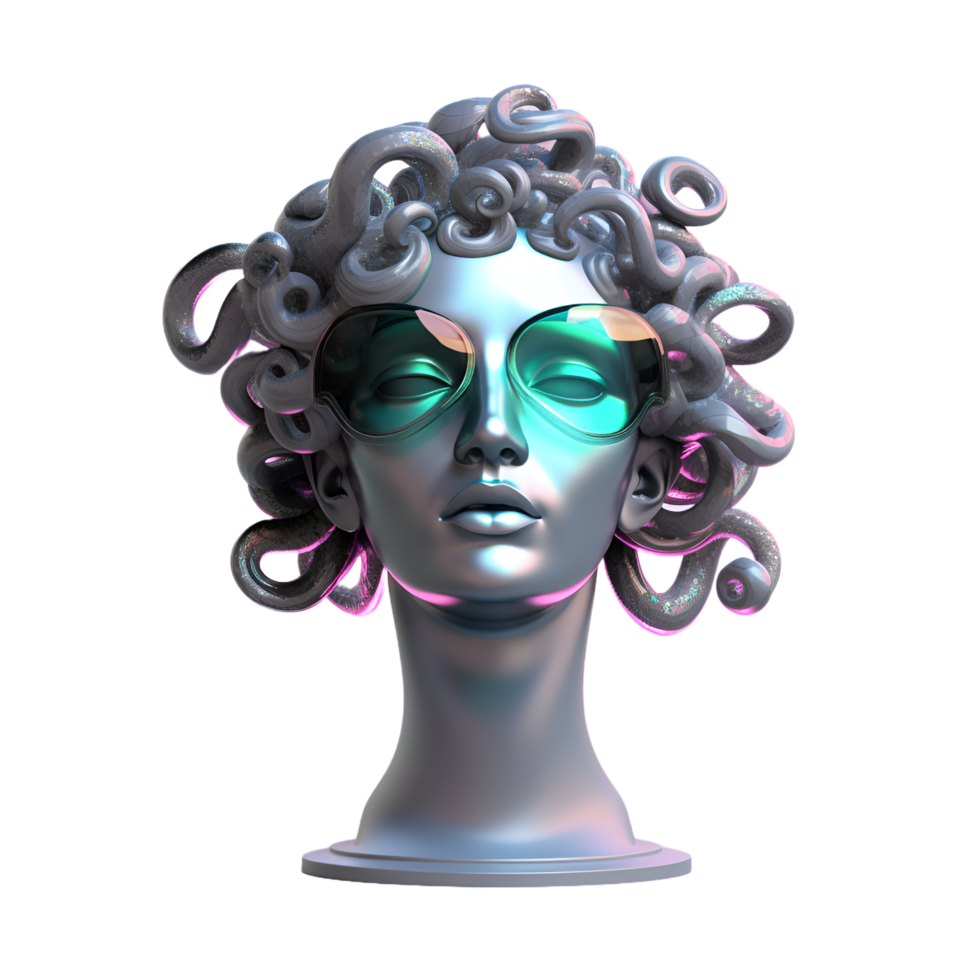 onda de vapor medusa estatua busto Años 80 clipart ai generado png