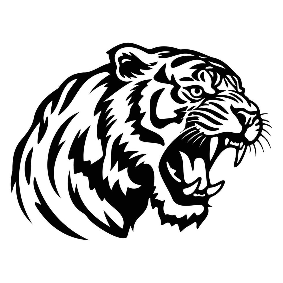 ferocious tiger, Angry tiger Face Side, tiger mascot logo, tiger Black and White Animal Symbol Design. vector