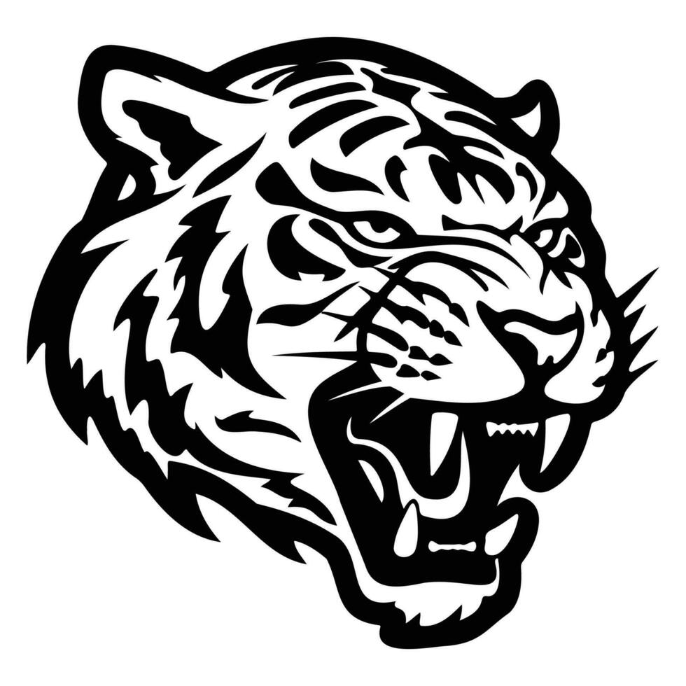 ferocious tiger, Angry tiger Face Side, tiger mascot logo, tiger Black and White Animal Symbol Design. vector