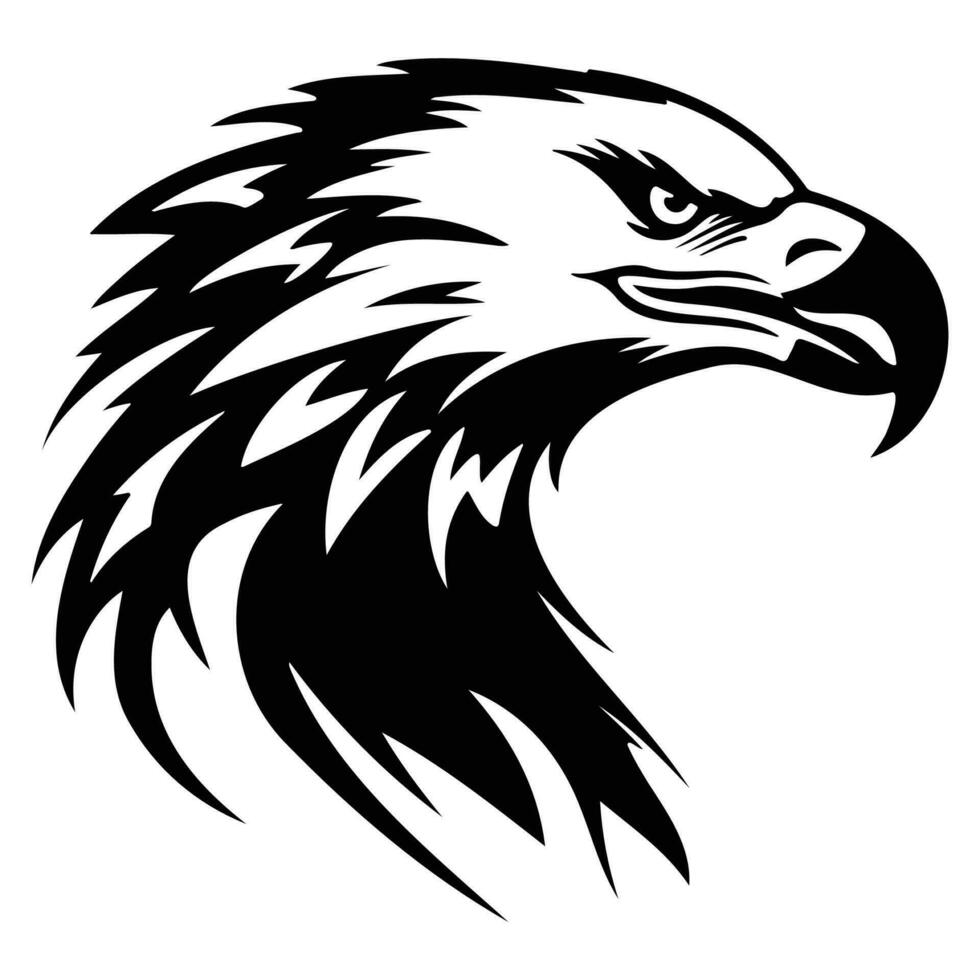 feroz águila, enojado águila cara lado, águila mascota logo, águila negro y blanco animal símbolo diseño. vector