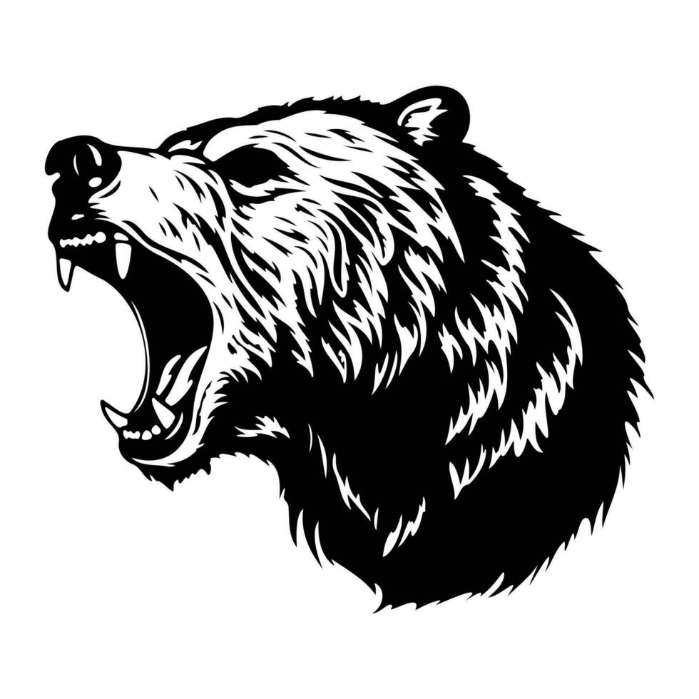 feroz oso, enojado oso cara lado, oso mascota logo, oso negro y blanco animal símbolo diseño. vector
